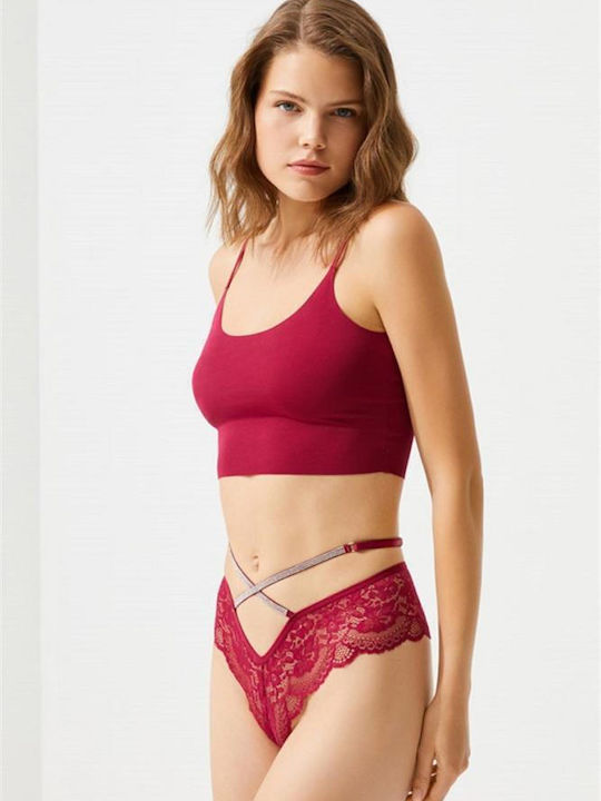 Seraina Talie înaltă Femeie Brazilia cu Dantelă Burgundy