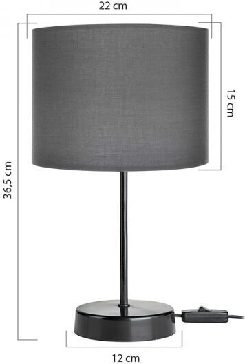 Pakketo PWL-1183 Stoff Tischlampe für Fassung E27 mit Gray Schirm und Schwarz Basis