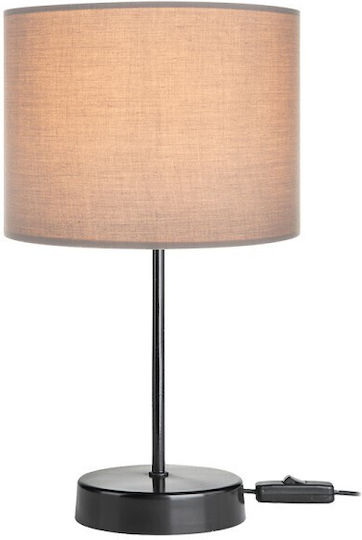 Pakketo PWL-1183 Stoff Tischlampe für Fassung E27 mit Gray Schirm und Schwarz Basis