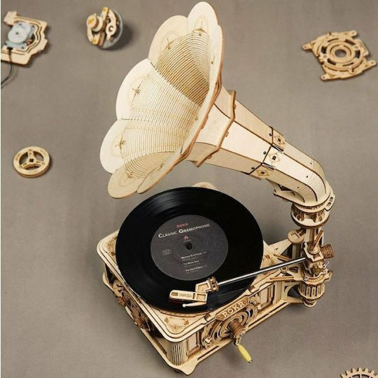 Robotime Wooden Construction Toy Classical Gramophone Electric Classical Gramophone Wind-up for Children 14+ years old+ Years