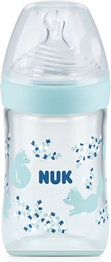 Nuk Sticlă de Sticlă pentru Bebelusi Nature Sense Even Softer Fox Anti-Colici cu Tetină din Silicon pentru 0-6 luni Light Blue Albastru deschis 240ml