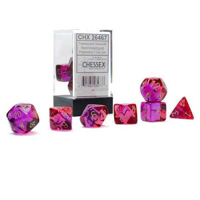 Chessex Gemini Translucent Zaruri Roșu-Violet/Auriu 26467