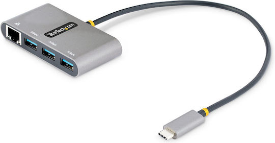 StarTech 3-Port USB 3.2 Hub with USB-C Connection Ethernet Gray