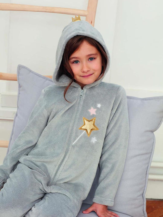 Dodo Kinder Einteiliger Schlafanzug Winterlich Fleece Gray