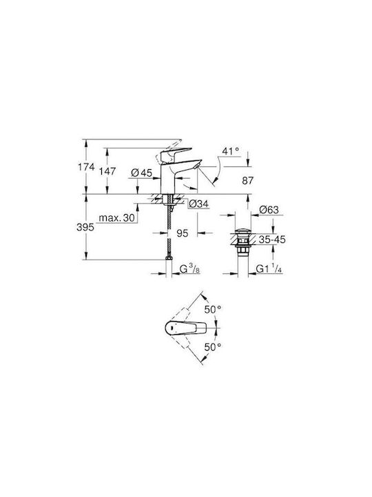 Grohe Bauedge S Αναμεικτική Μπαταρία Νιπτήρα Ασημί