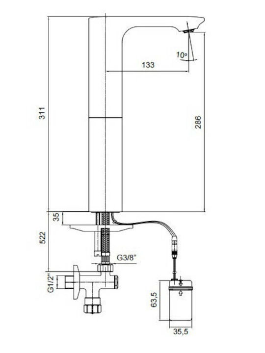 Serel 108108045 Mixing Tall Sink Faucet with Photocell Sensor Silver 108108045-\d{3}