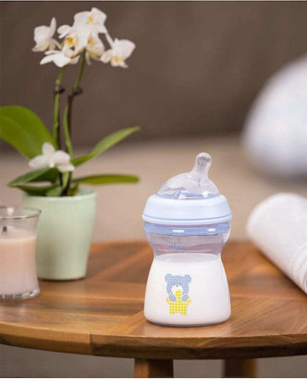 Chicco Πλαστικό Μπιμπερό Natural Feeling Κατά των Κολικών με Θηλή Σιλικόνης για 2+ μηνών Μπλε Ciel 250ml