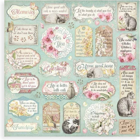 Stamperia Orchids and Cats Scrapbooking Leaves Double Sided 190gr/m² 10 Sheets 10pcs