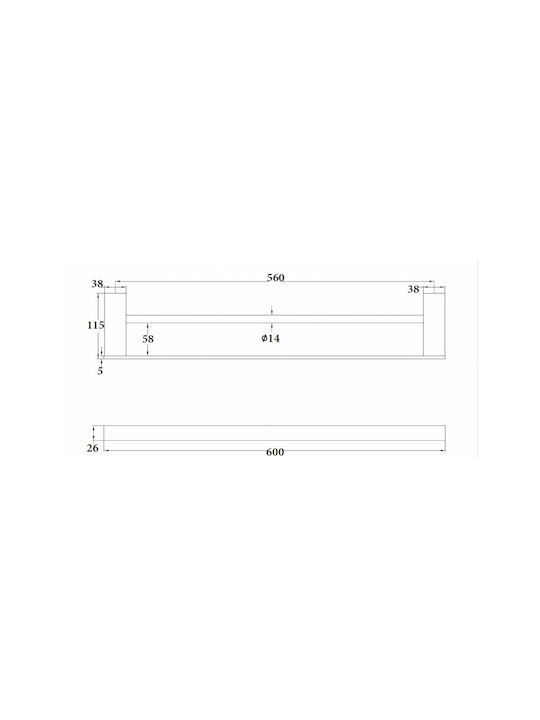 Sparke Mindy 12 Double Wall-Mounted Bathroom Rail ​60x2.6cm Inox Black SR-06.19.056.02