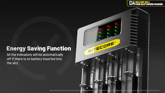NiteCore Ci4 USB Charger 4 Batteries Li-ion Size AA/AAA/D/18650/16340/26650/14500