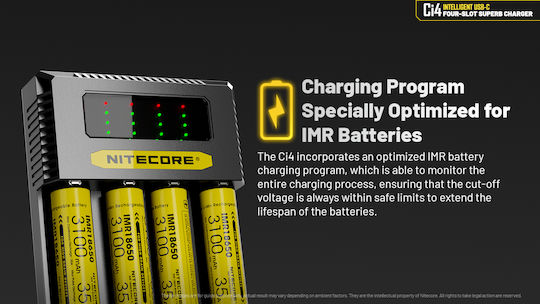 NiteCore Ci4 USB Charger 4 Batteries Li-ion Size AA/AAA/D/18650/16340/26650/14500