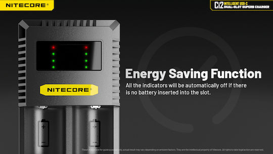 NiteCore Ci2 USB Φορτιστής 2 Μπαταριών Li-ion Μεγέθους AA/AAA/D/18650/16340
