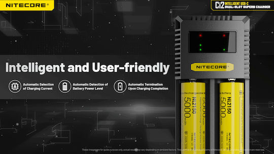 NiteCore Ci2 USB Φορτιστής 2 Μπαταριών Li-ion Μεγέθους AA/AAA/D/18650/16340
