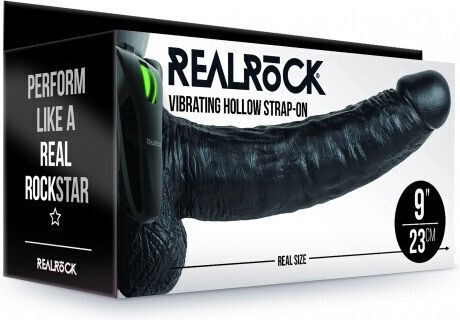 Shots Real Rock Hollow With Balls Harness with Dildo 27cm and Vibration in Black Color