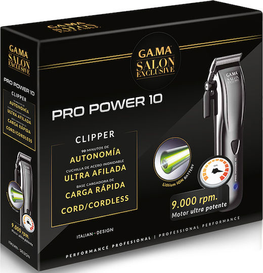 GA.MA Pro Power 10 Επαγγελματική Επαναφορτιζόμενη Κουρευτική Μηχανή Γκρι SM0150