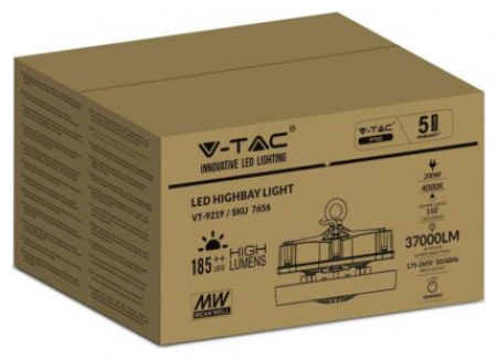 V-TAC Commercial Bell Light 200W Natural White 37000lm with Built-in LED Black Ø30.5xH22.1cm