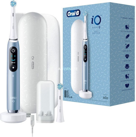 Oral-B iO Series 9 Electric Toothbrush with Timer, Pressure Sensor, and Travel Case Luxe Edition Aqua Marine