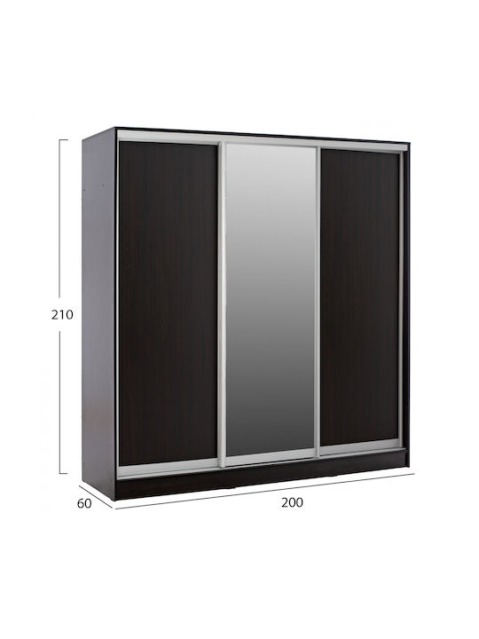 Ușă triplă Dulap de Haine Glisare Adler cu Oglindă Wenge 240x60x240cm
