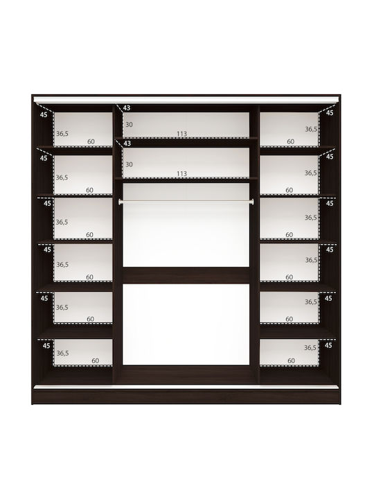 Ușă triplă Dulap de Haine Glisare Adler cu Oglindă Wenge 240x60x240cm