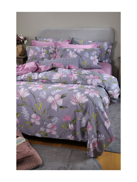 Down Town Home 790 Super Double Cotton Satin Duvet Cover Set with Pillowcases 235x245 Mauve