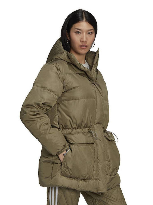 Fashion Down Дълъг Дамско Пухено Яке за Зима Каки