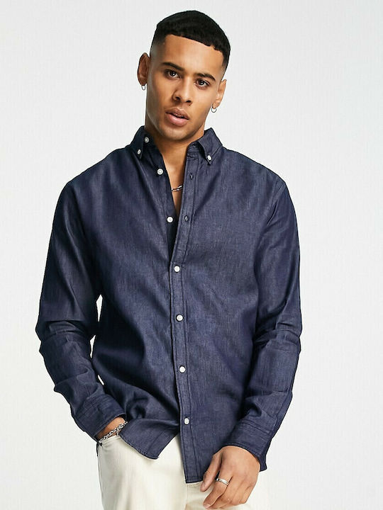 Long-sleeved Denim Shirt Navy Blue