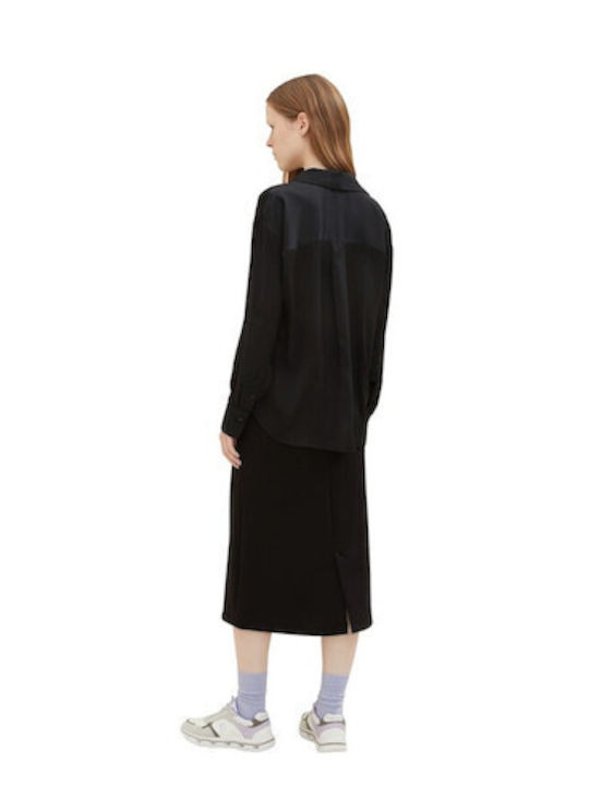 Tom Tailor Langärmelig Damen Satin Hemd Schwarz Monochrom