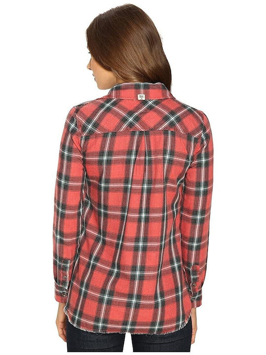 Billabong Frenzy Women's Checked Long Sleeve Shirt Rad Red