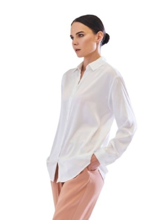 WOMEN'S SHIRT LONG-SLEEVED SATIN WHITE 4068-001