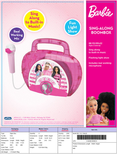 eKids Μικρόφωνο Καραόκε Barbie