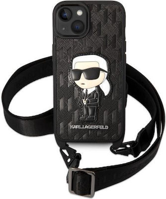 Karl Lagerfeld Monogram Ikonik Patch Coperta din spate Silicon cu curea Negru (iPhone 14 Plus) KLHCP14MSTKMK