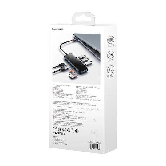 Baseus AcmeJoy 7-Port USB-C Docking Station with HDMI 4K PD Ethernet Gray