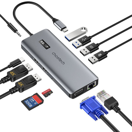 Choetech USB-C Docking Station with HDMI 4K Ethernet Gray (HUB-M26)