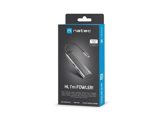 Natec Fowler Slim USB-C Docking Station mit HDMI 4K PD Gray