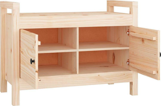 Dulap Pentru Pantofi Cu Banc Din Lemn Masiv Bej L80xA40xÎ60cm