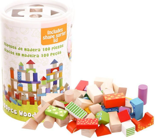 Ecotoys Building Blocks Set Wooden Colored Wooden Building Blocks for 1.5+ Years 100 Pieces