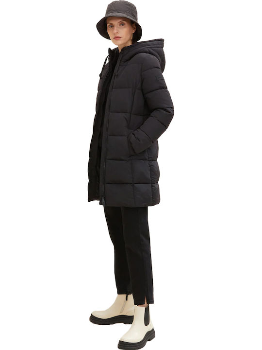 Lang Damen Puffer Jacke für Winter Schwarz