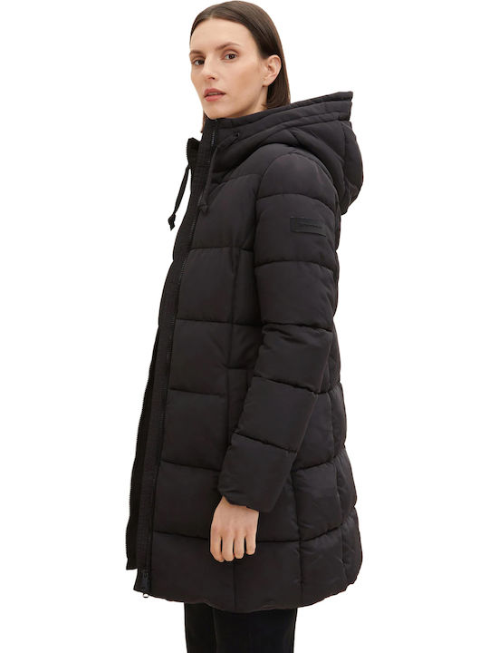 Lang Damen Puffer Jacke für Winter Schwarz