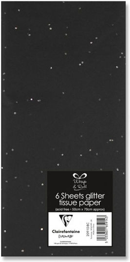 Clairefontaine Χαρτί Αφής/Μεταξόχαρτο Glitter Μαύρο 6 Φύλλα 50x70εκ.