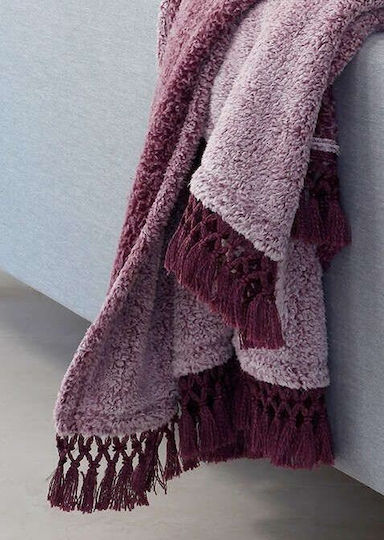 Melinen Twiggy Κουβέρτα Sherpa Καναπέ με Κρόσσια 130x170εκ. Amethyst