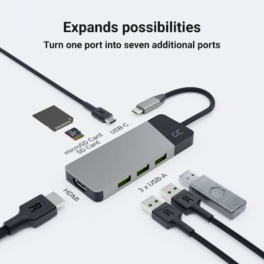Green Cell HUBGC01 USB-C Докинг станция с HDMI PD Сив