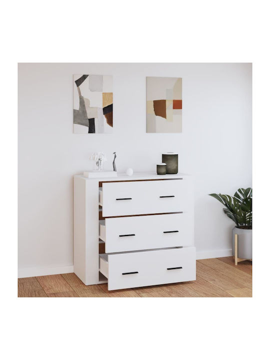 Wooden Chest of Drawers with 3 Drawers White 80x33x70cm