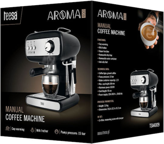Teesa Aroma 400 Μηχανή Espresso 850W Πίεσης 15bar Μαύρη