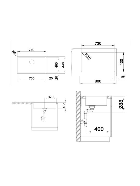 Blanco Zerox 700-IF 526246 Drop-In Sink Inox Satin W74xD44cm Dark Steel