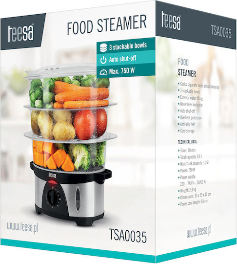 Teesa Food Steamer with 3 Steaming Decks 9.6lt