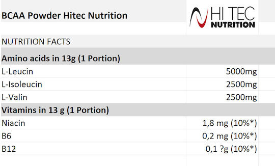 Hitec Nutrition BCAA Powder 500gr Κεράσι