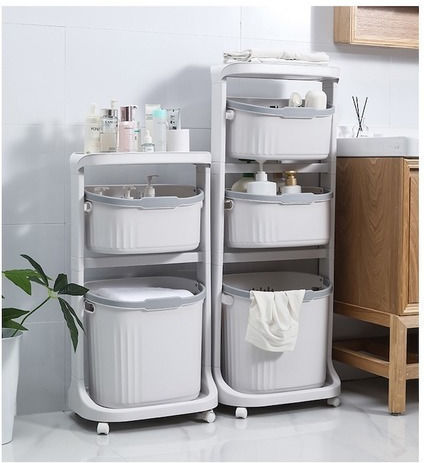DreamHouse 7581 Boden Badezimmerregal Kunststoff mit 4 Regalböden 43x30x108cm Weiß