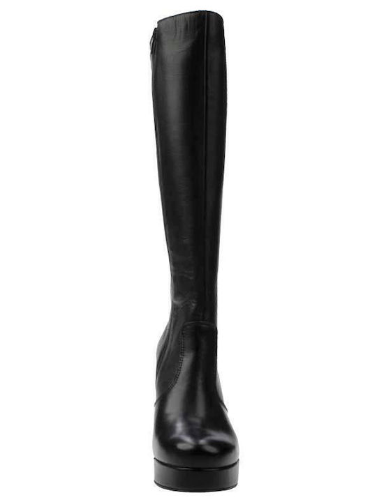 Leather High Heel Women's Boots with Zipper Black