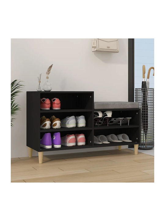 Wooden Shoe Organizer with 3 Shelves Black 102x36x60cm