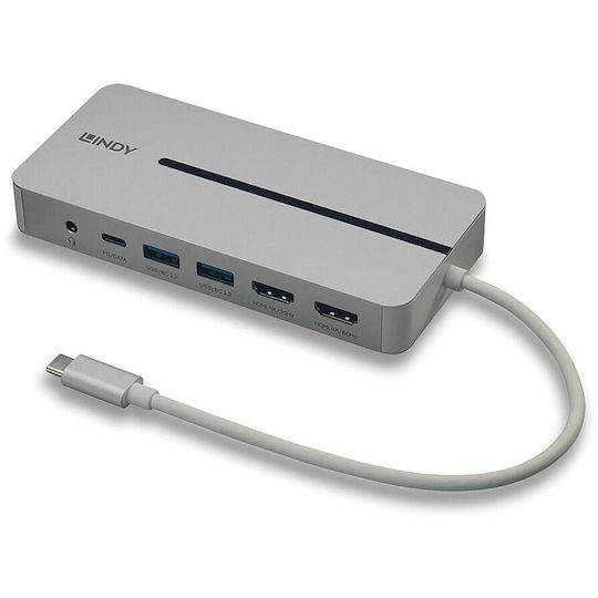 Lindy USB-C Docking Station with HDMI 4K PD Ethernet and Support for 2 Monitors Gray (43360)